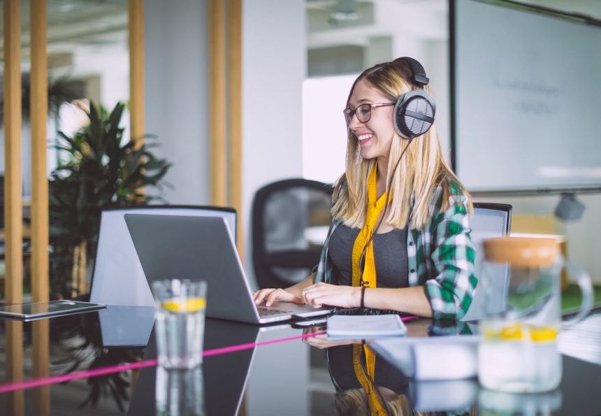 Woman working in a modern coworking space