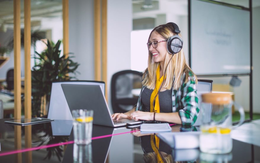 Woman working in a modern coworking space