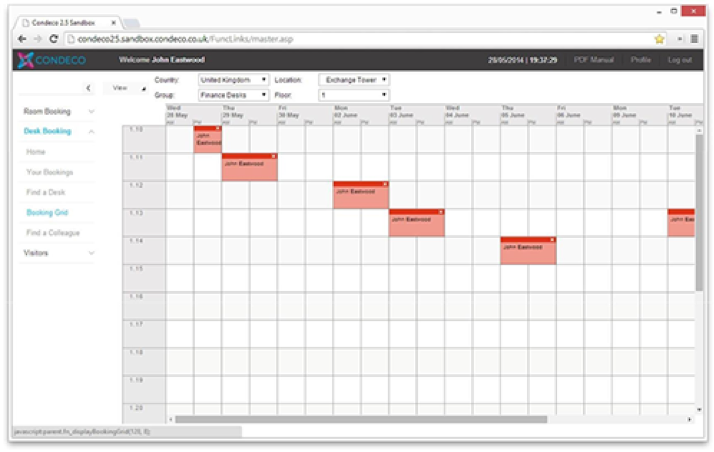 Condeco Desk booking grid