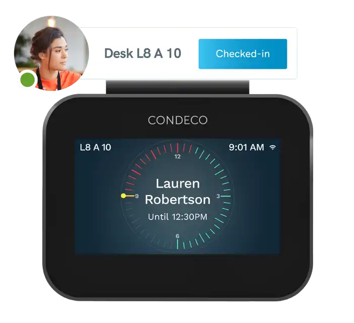 Meeting room and desk booking screens